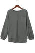 Exposed Seam Patchwork Bubble Sleeve Waffle Knit Top